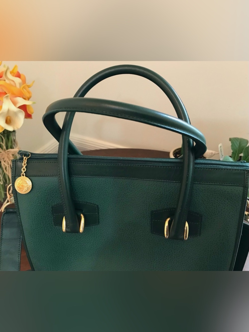 Authentic GUCCI Emerald-Green Color Leather Tote Hand Bag Pre-owned Very Good+ - Picture 5 of 14